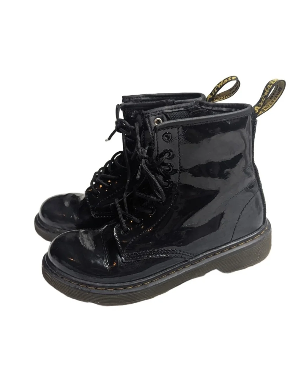 Dr Martens 1460 Air Walk  Kids Black Patent Leather Lace Up Combat Boots Size 2